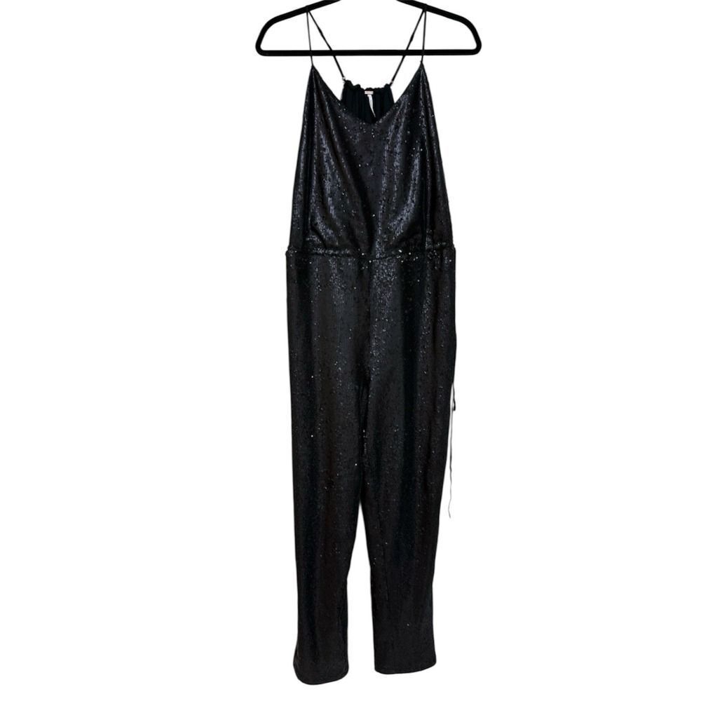 Free People Black Sequin Jumpsuit Pantsuit Sz S Party Festival Evening Glam - Picture 2 of 14